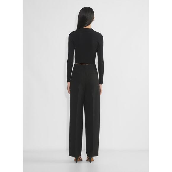 Babaton Black Ribbed Sculpt Knit Polo Long Sleeve Crop Sweater Small Collared - Picture 10 of 10